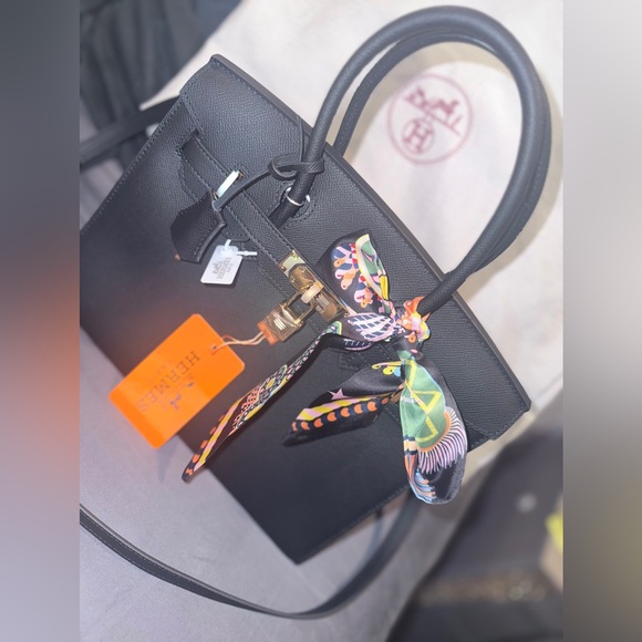 The Unbranded Brand Handbags - Elegant Black Handbag with Scarf Accent